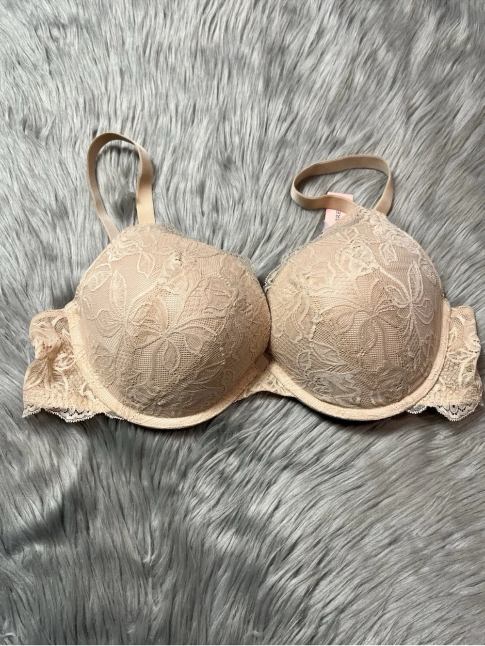 Dobreva Lacy Underwire Plunge Push Up Bra Beige Size 38C